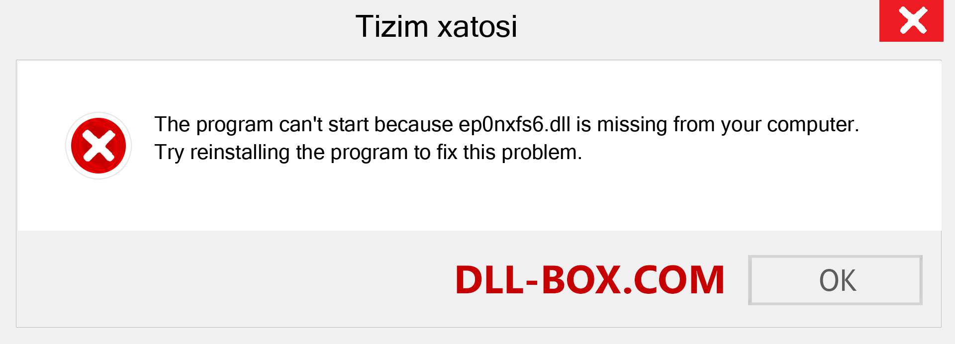 ep0nxfs6.dll fayli yo'qolganmi?. Windows 7, 8, 10 uchun yuklab olish - Windowsda ep0nxfs6 dll etishmayotgan xatoni tuzating, rasmlar, rasmlar